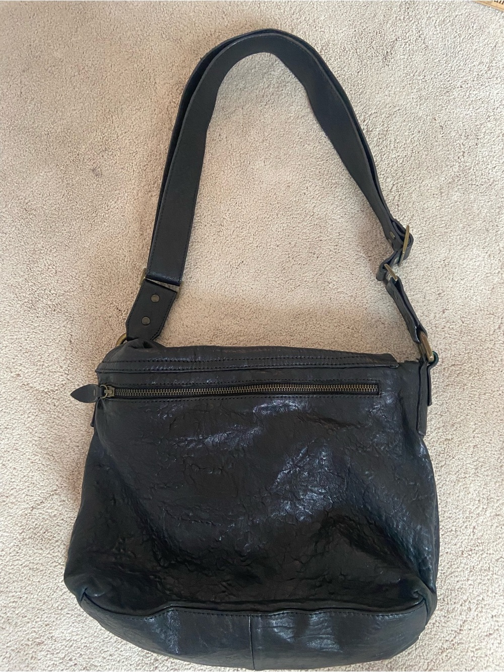 Beautiful Vintage Black Leather Large Italian Messenger Bag Gianni Notaro - Picture 10 of 14